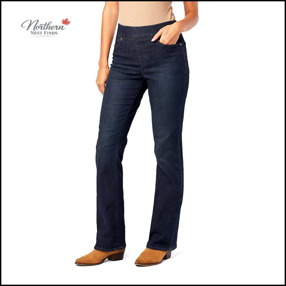 Pull-On Bootcut Jeans with Tummy-Shaping Panel High Rise
